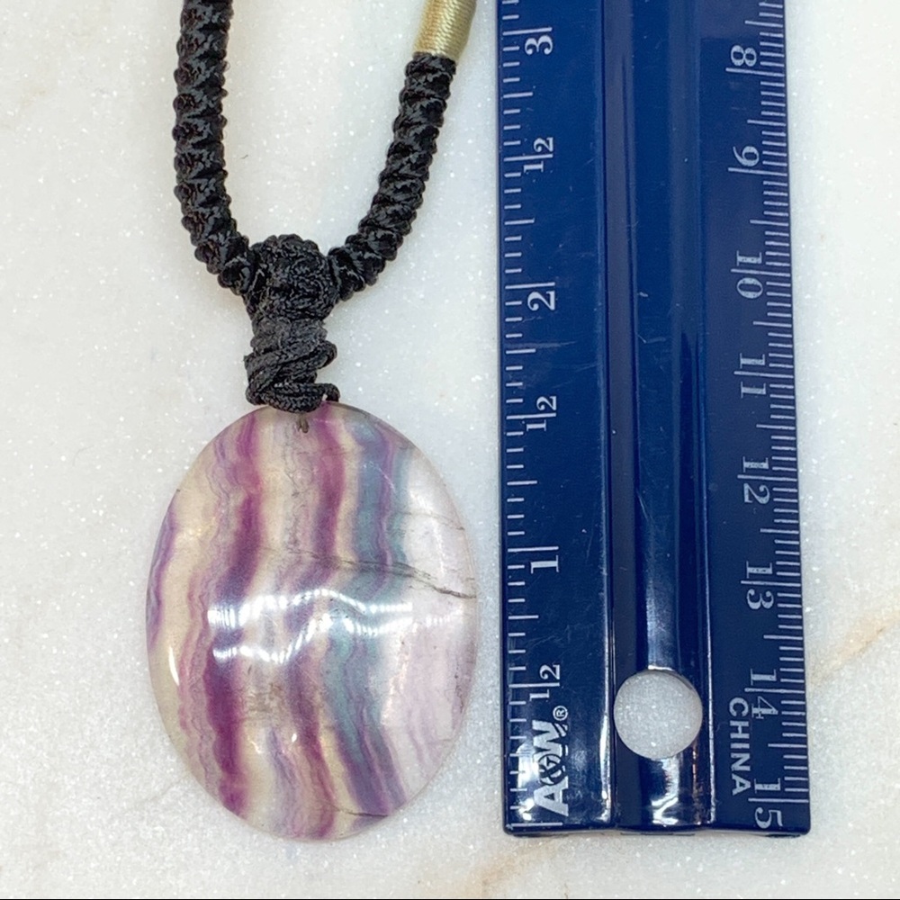 Polished Flourite Pendant Necklace on Silk Cord - Picture 2 of 8